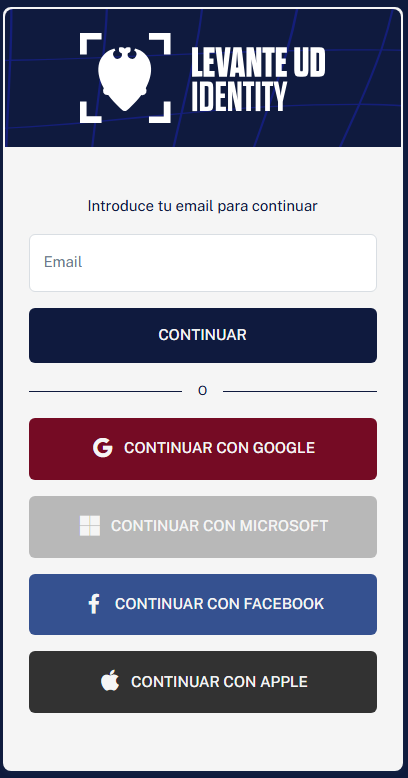 Pantalla para introducir email